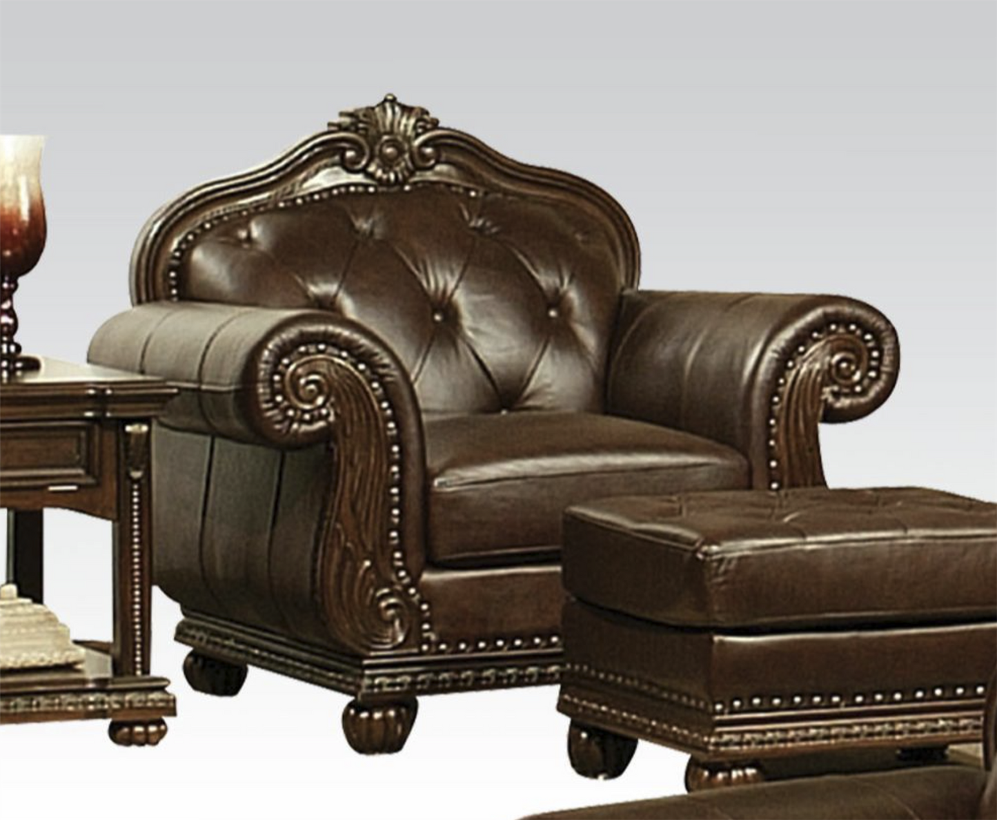 Anondale Traditional Rolled Arm Premium Leather Chair