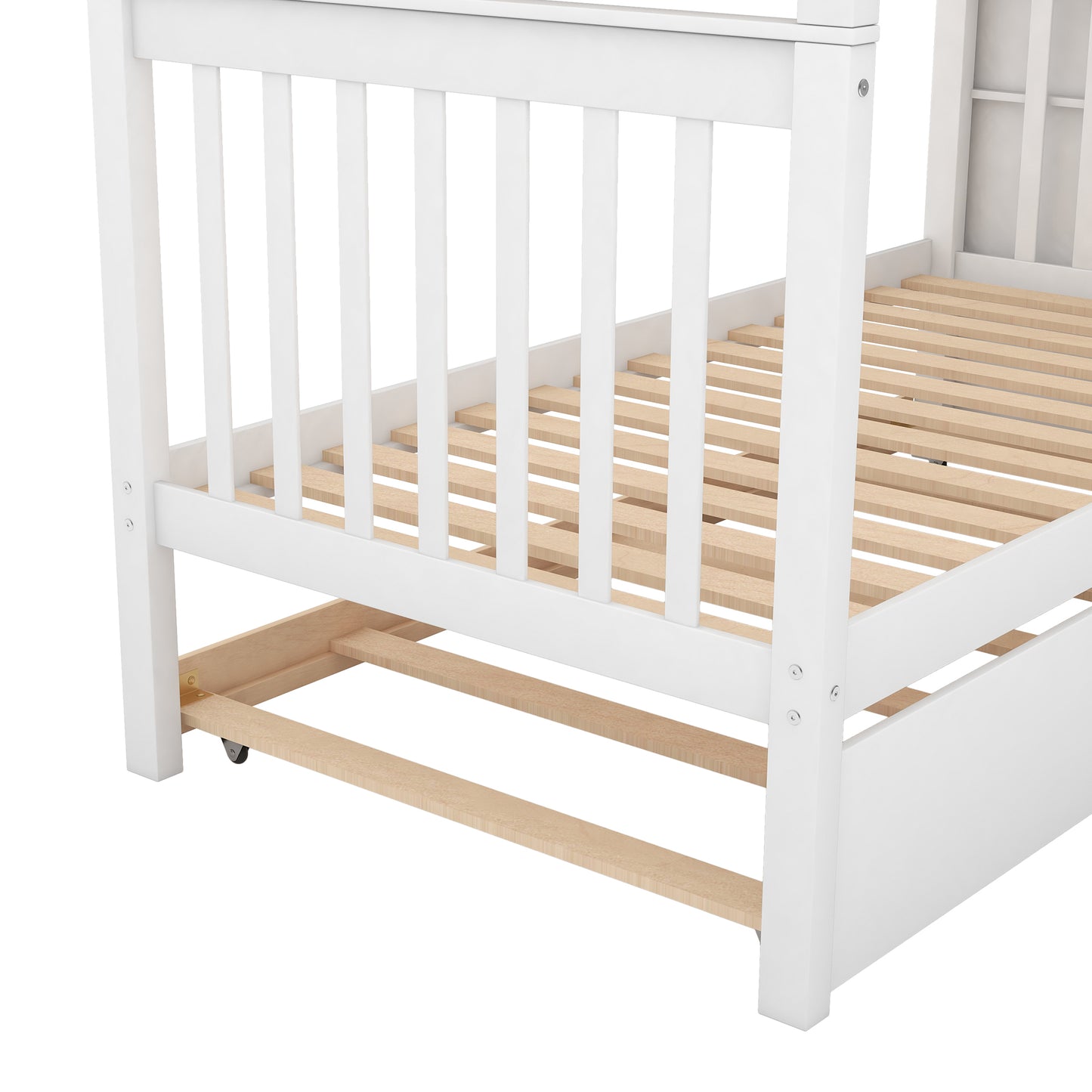 WM Store Twin over Twin Bunk Bed with Trundle and Storage, White