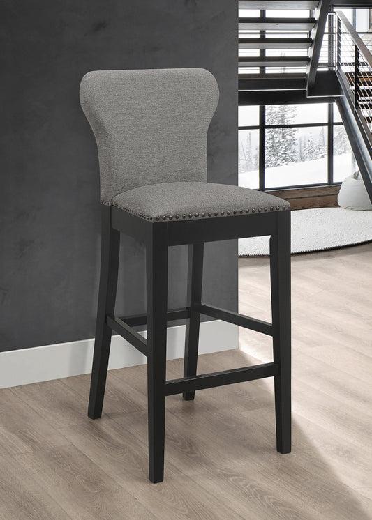Ralland Upholstered Solid Back Bar Stools with Nailhead Trim Set of 2 Grey and Black