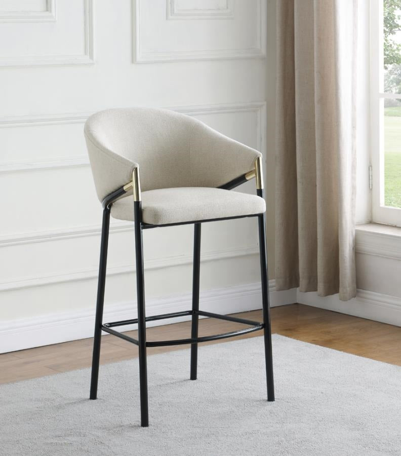 Sloped Arm Bar Stools Beige And Glossy Black Set Of 2