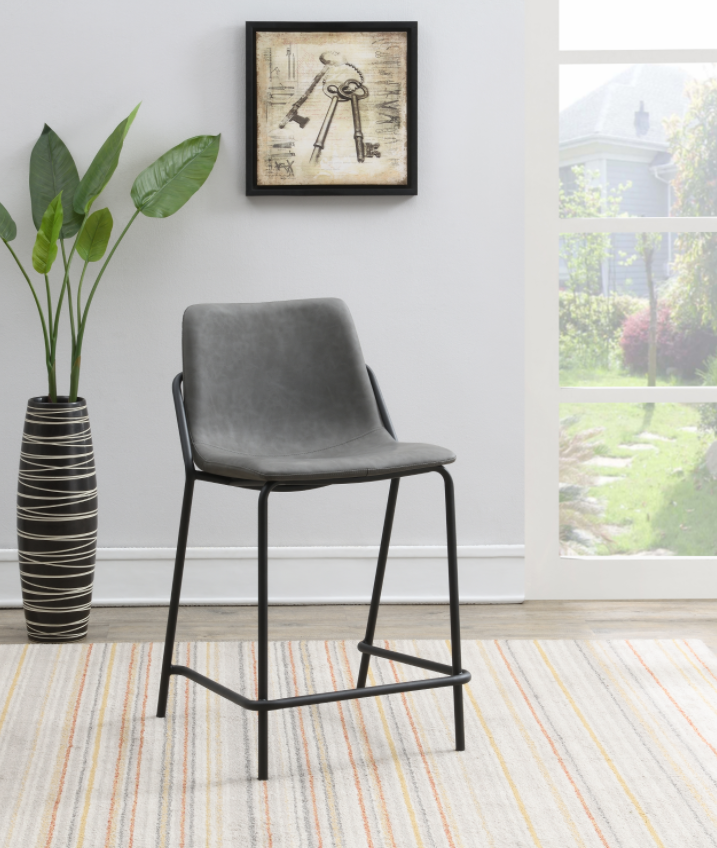 Solid Back Upholstered Counter Height Stools Grey And Black Set Of 2