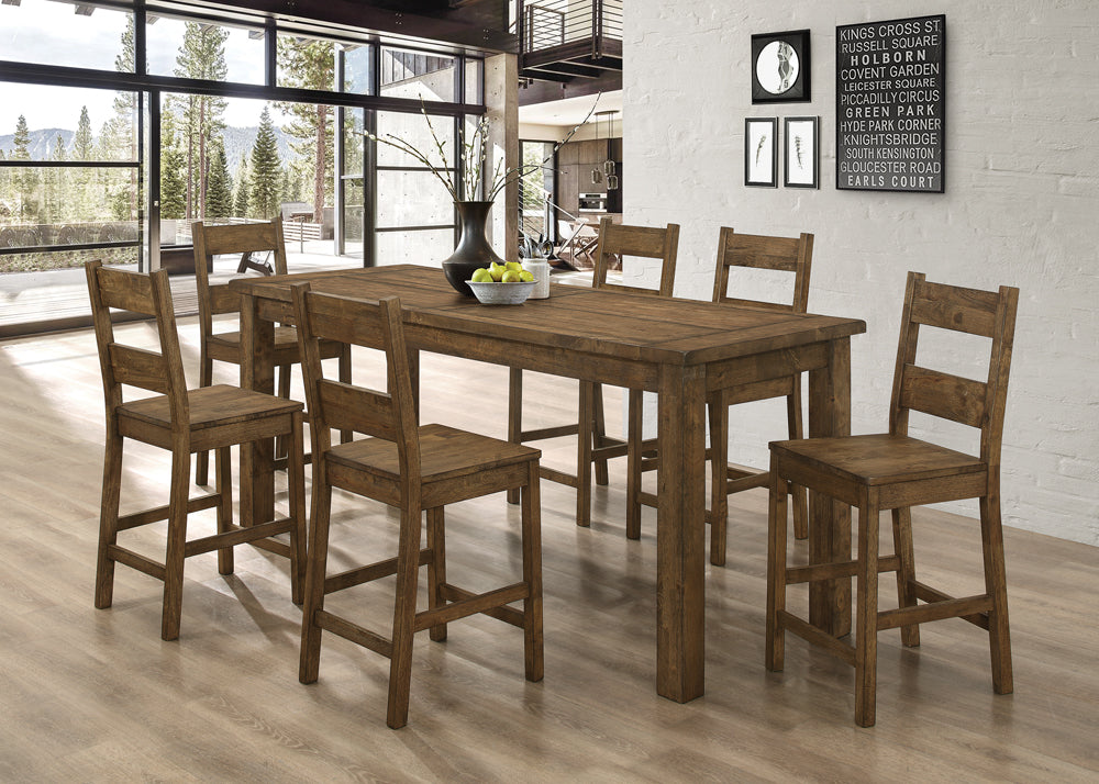 Coleman Rustic Golden Brown Finish 7PC Counter Height Dining Set