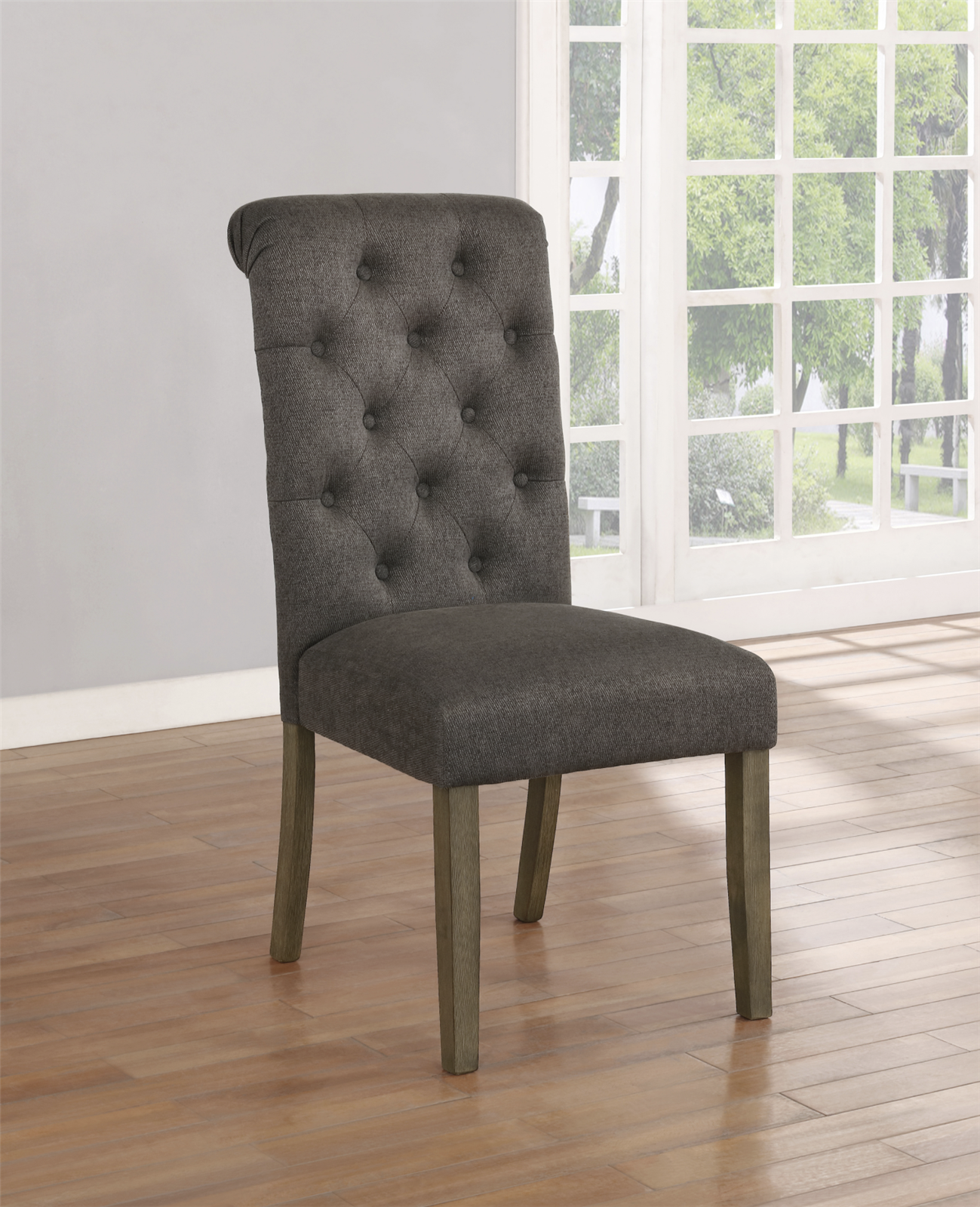 Calandra Tufted Back Side Chairs Rustic Brown And Grey Set Of 2