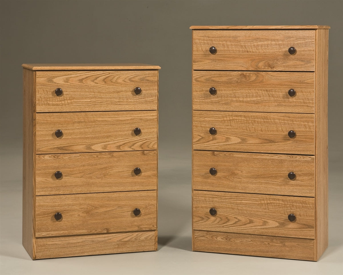 Transitional Style Chest Available as 4 or 5 Drawer-Oak Finish