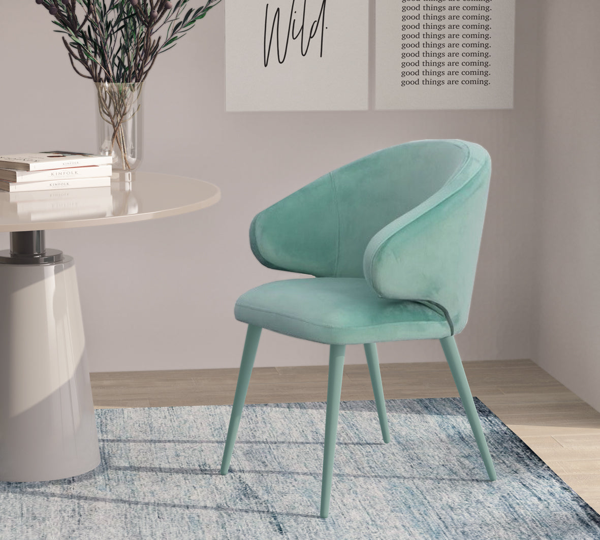 Modrest Salem Modern Aqua Fabric Dining Chair
