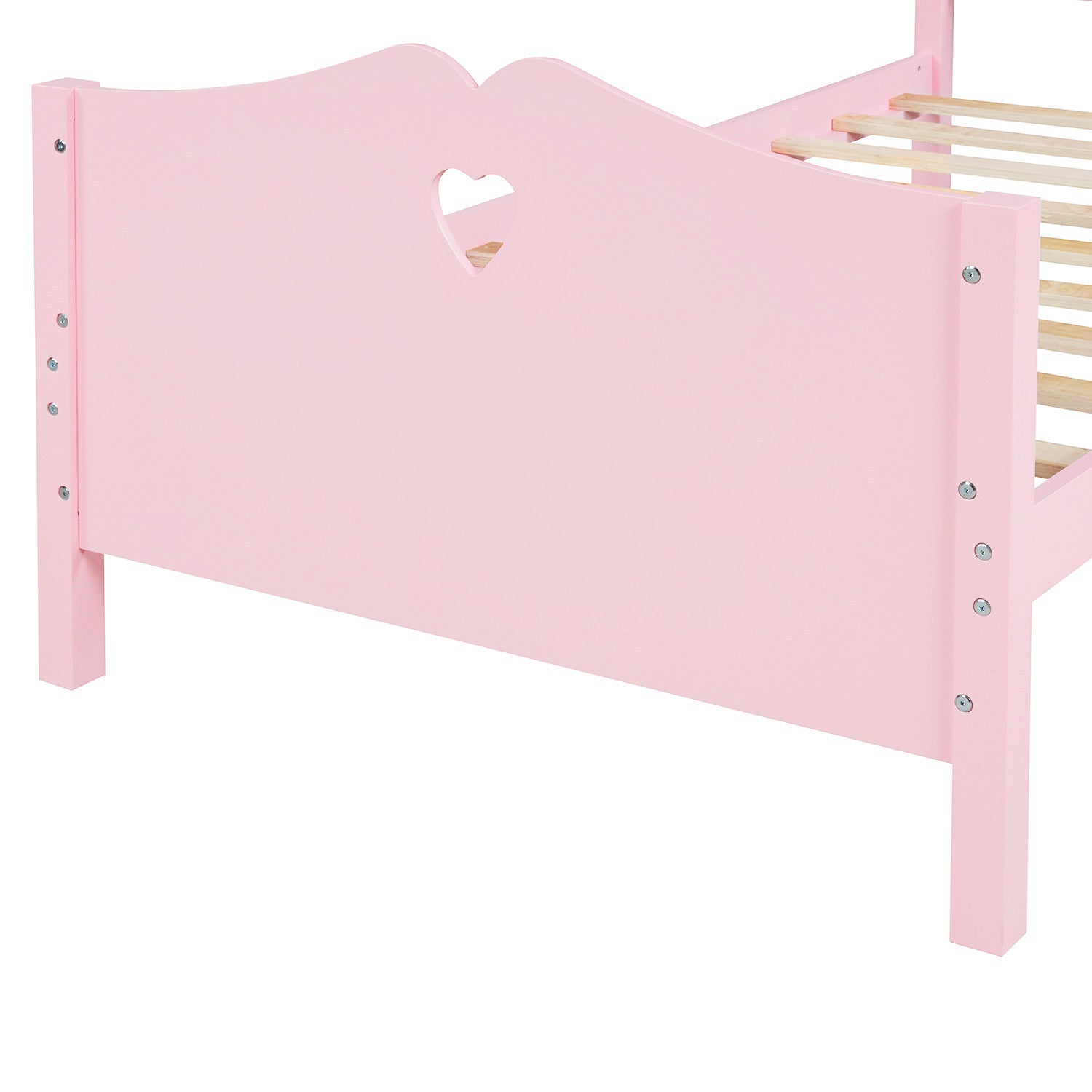 Twin Size Wood Platform Bed with Headboard,Footboard and Wood Slat Support Pink
