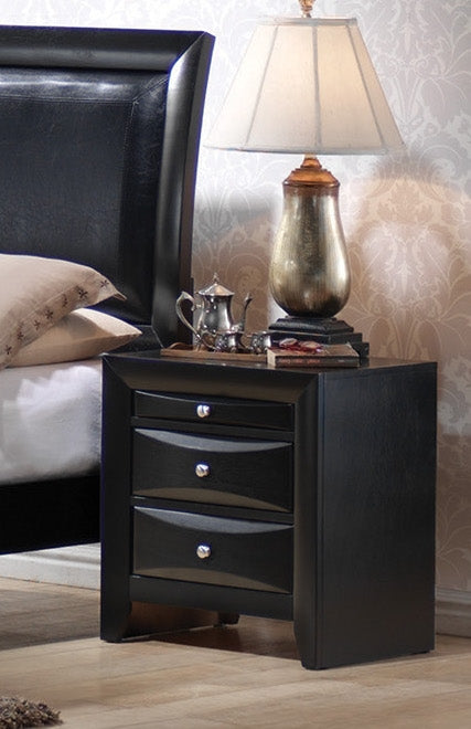 Liana Contemporary 2 Drawer Black Finish Nightstand with Pull Out Writing Tray