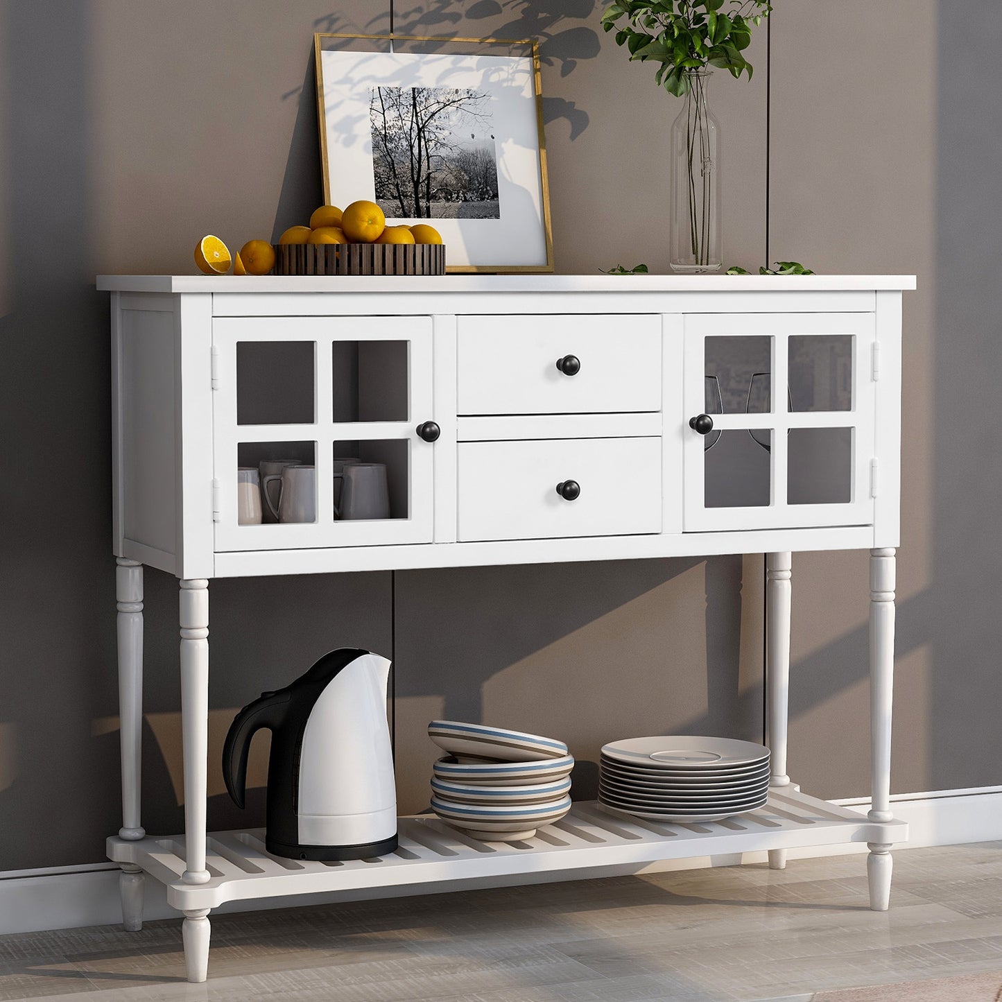 TREXM Farmhouse Style Sideboard Console Table with Bottom Shelf