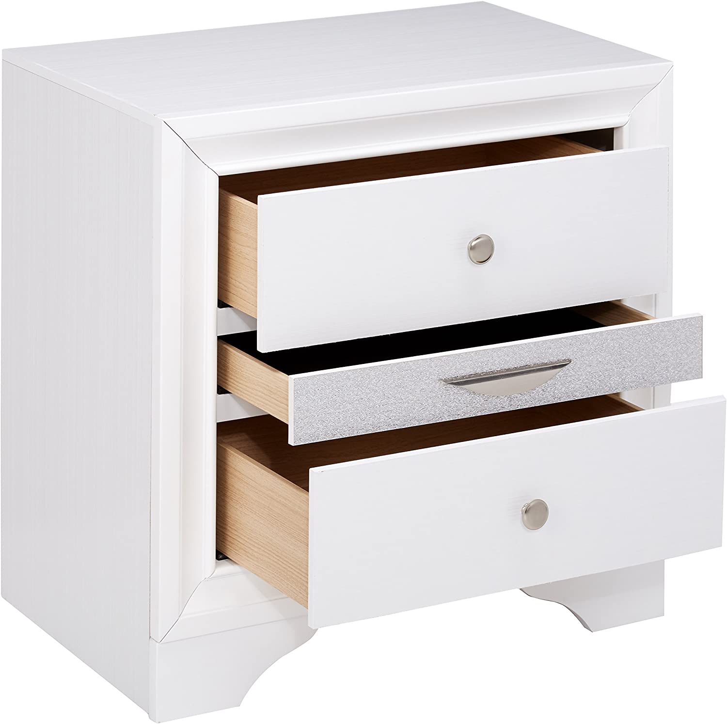 Naima 3-Drawer Nightstand in White with Jewelry Drawer
