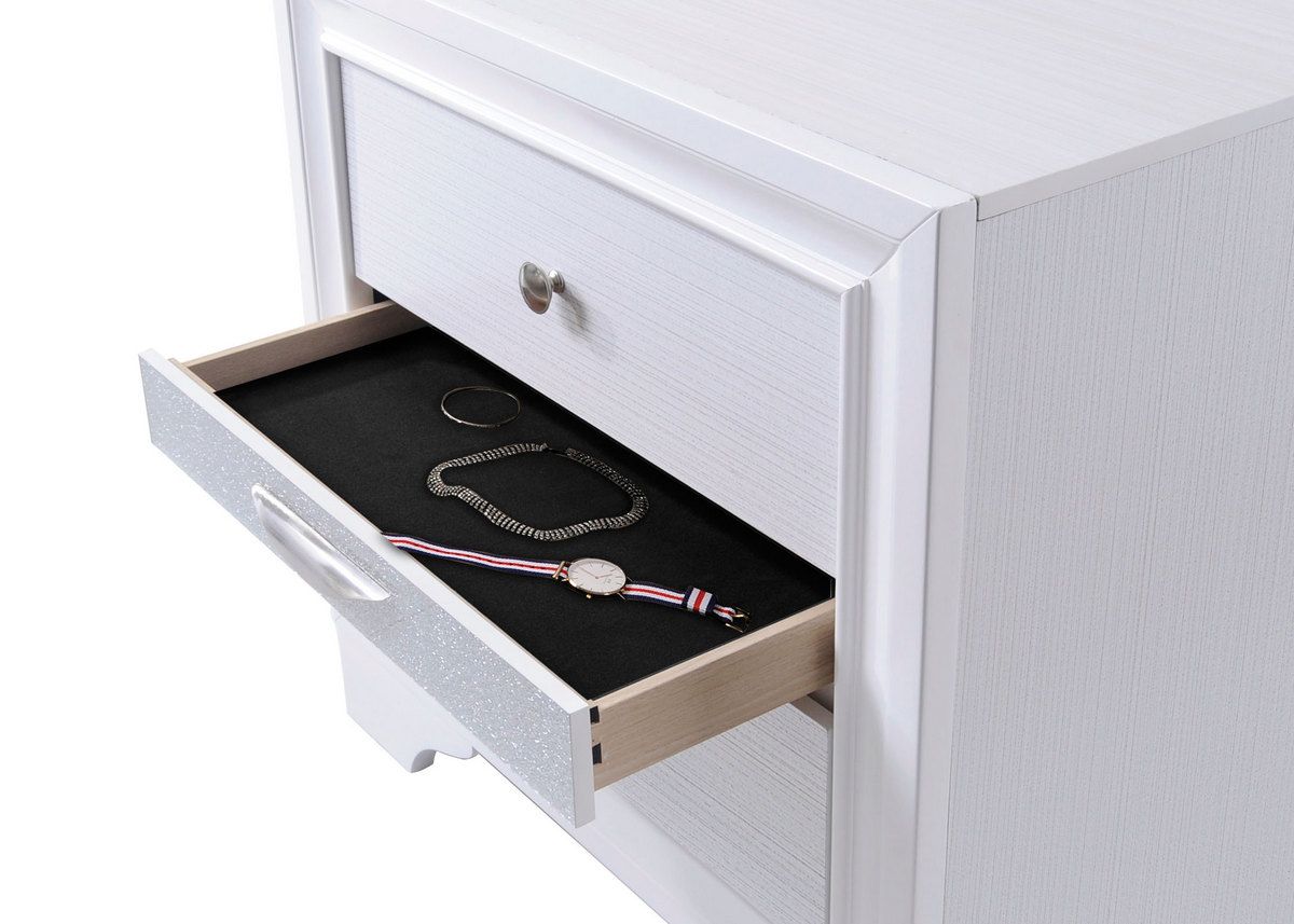 Naima 3-Drawer Nightstand in White with Jewelry Drawer