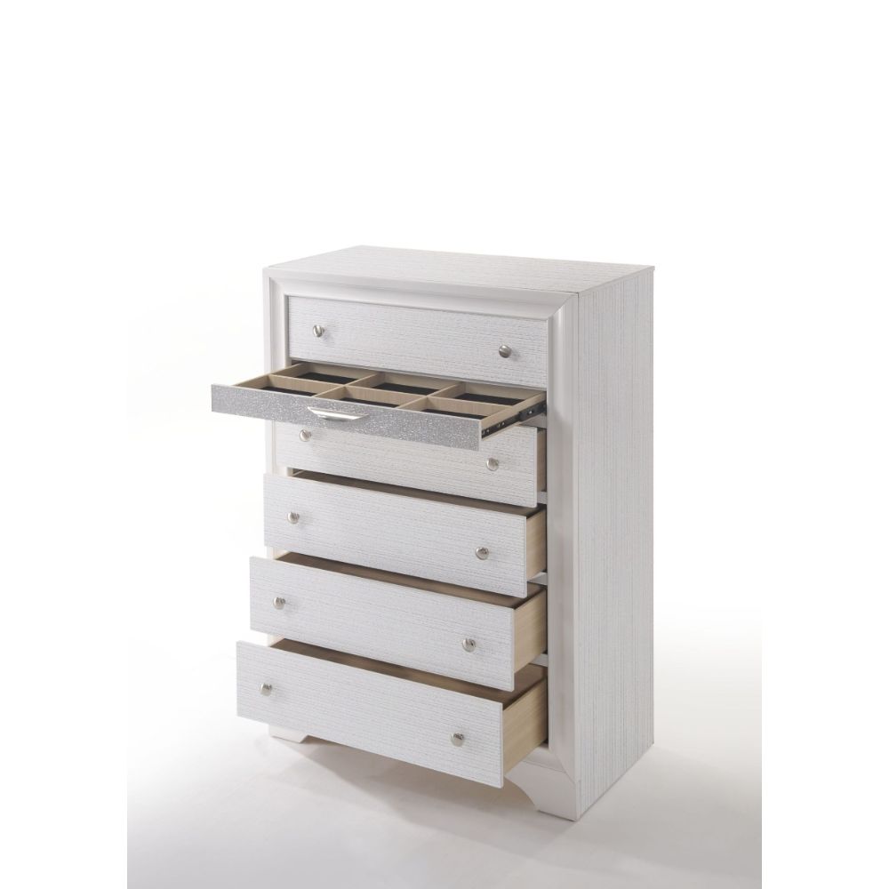 Naima 6-Drawer Chest in White with Jewelry Drawer