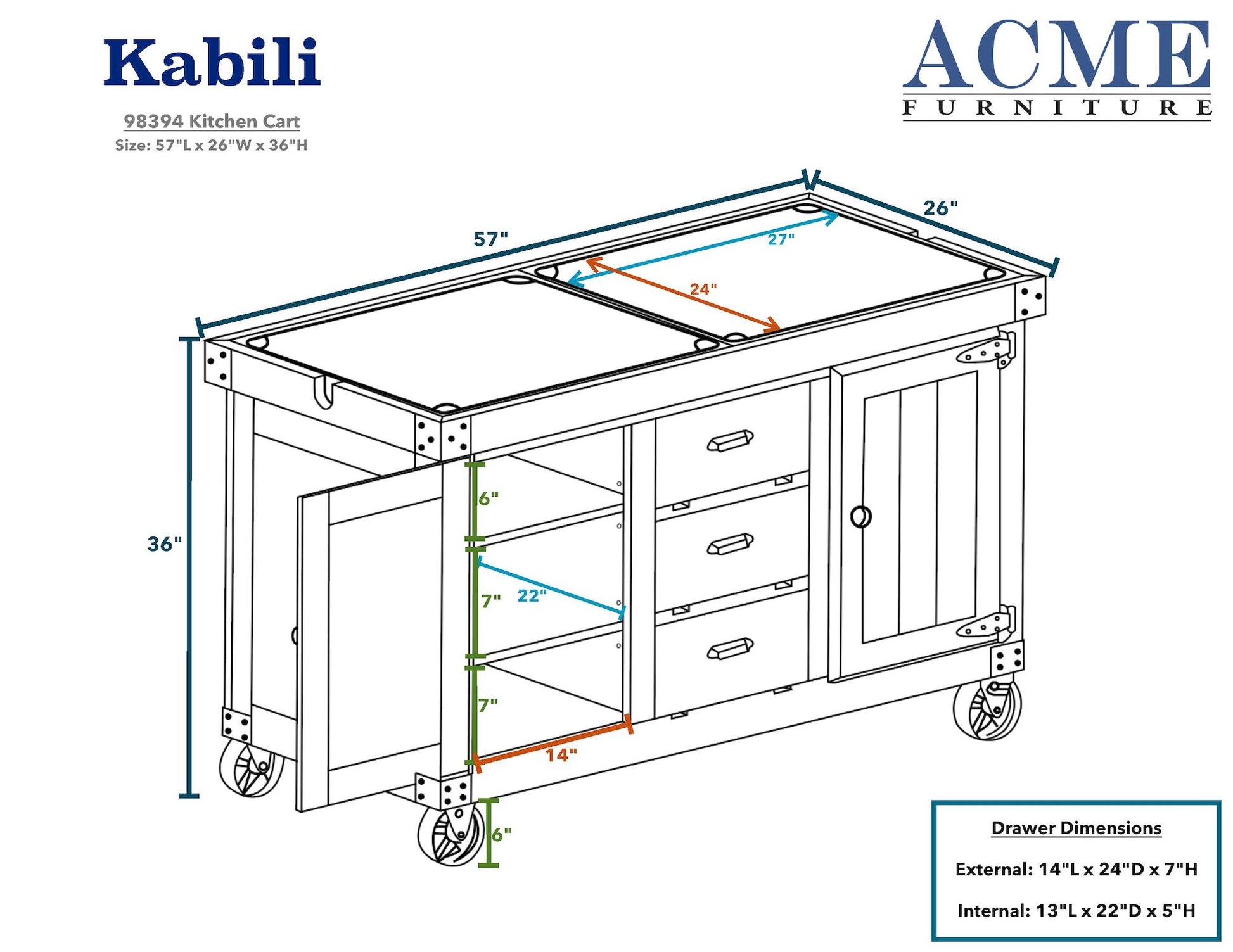 ACME Kabili Kitchen Island Cart