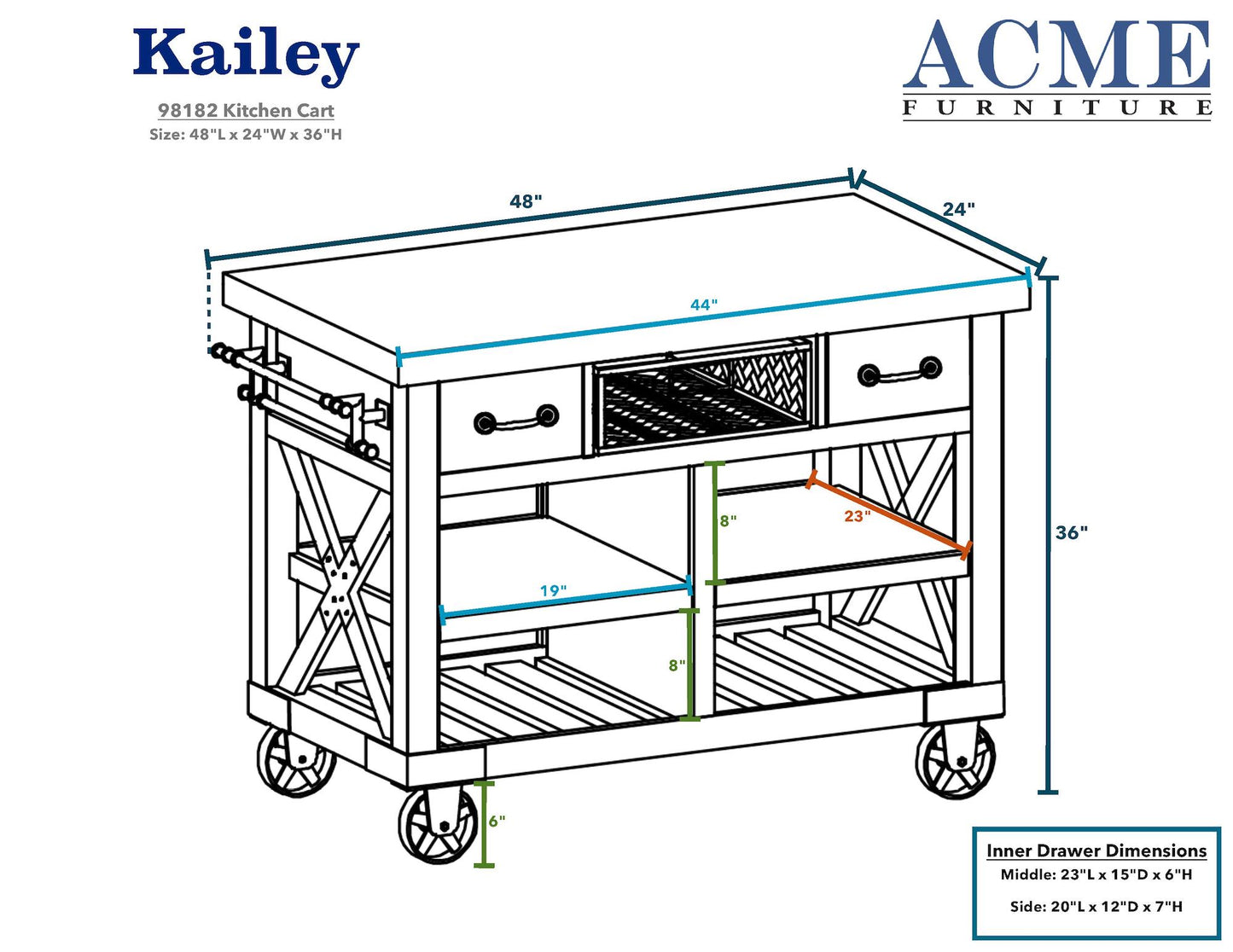 ACME Kailey Kitchen Island Cart