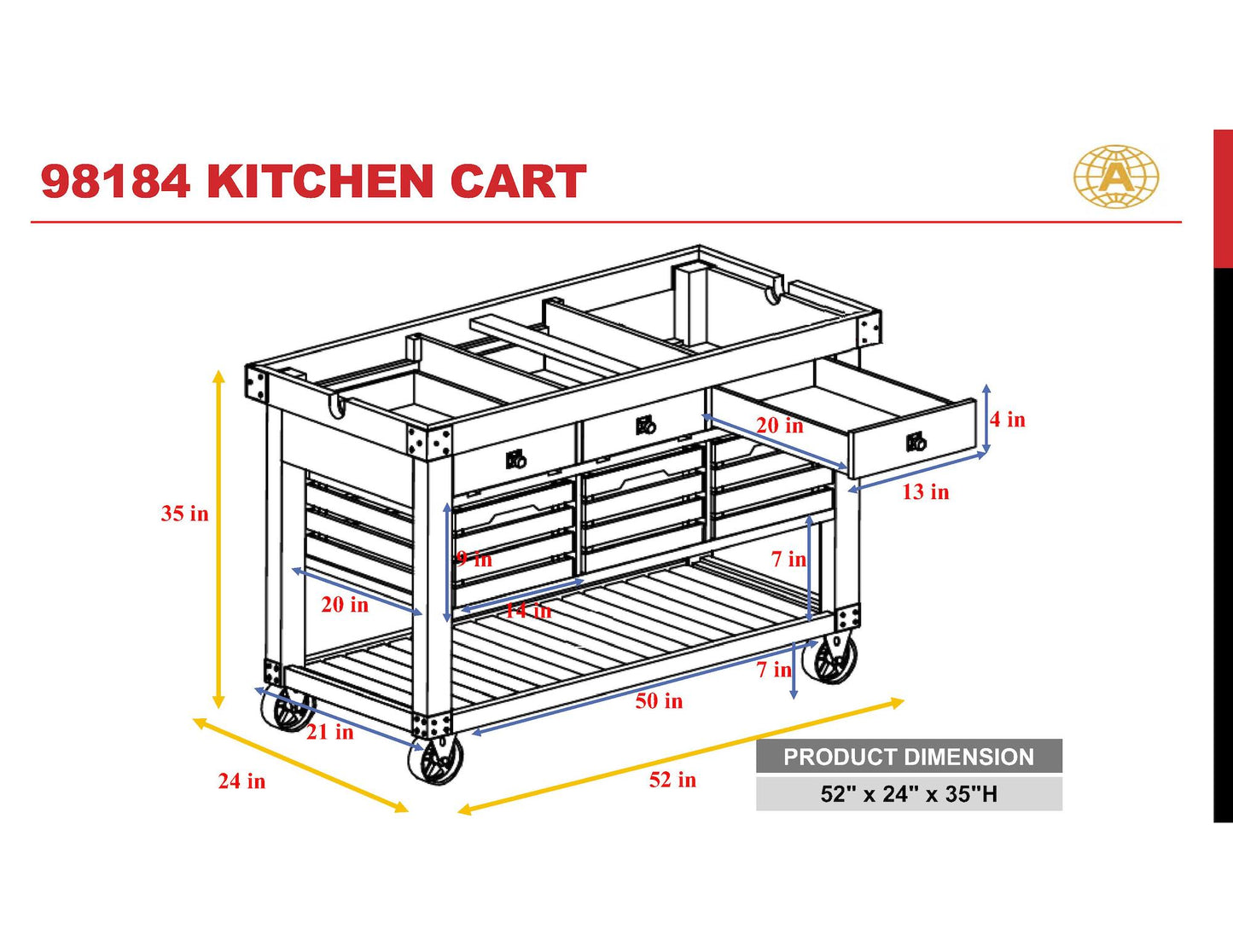 ACME Kaif Kitchen Island Cart