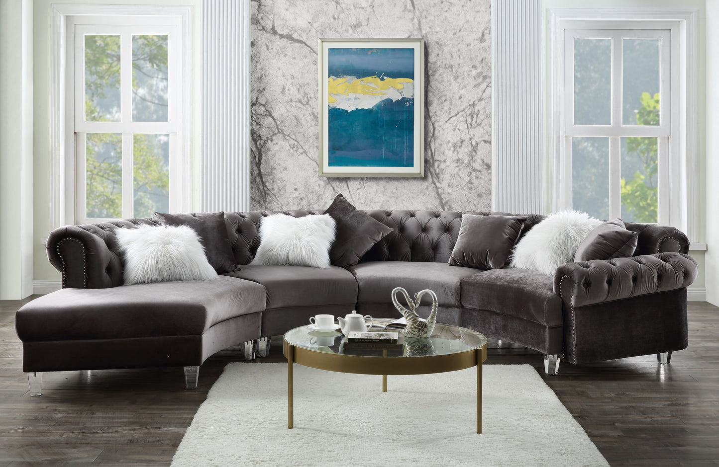 Ninagold Contemporary Gray Velvet Sectional - ACME 57355