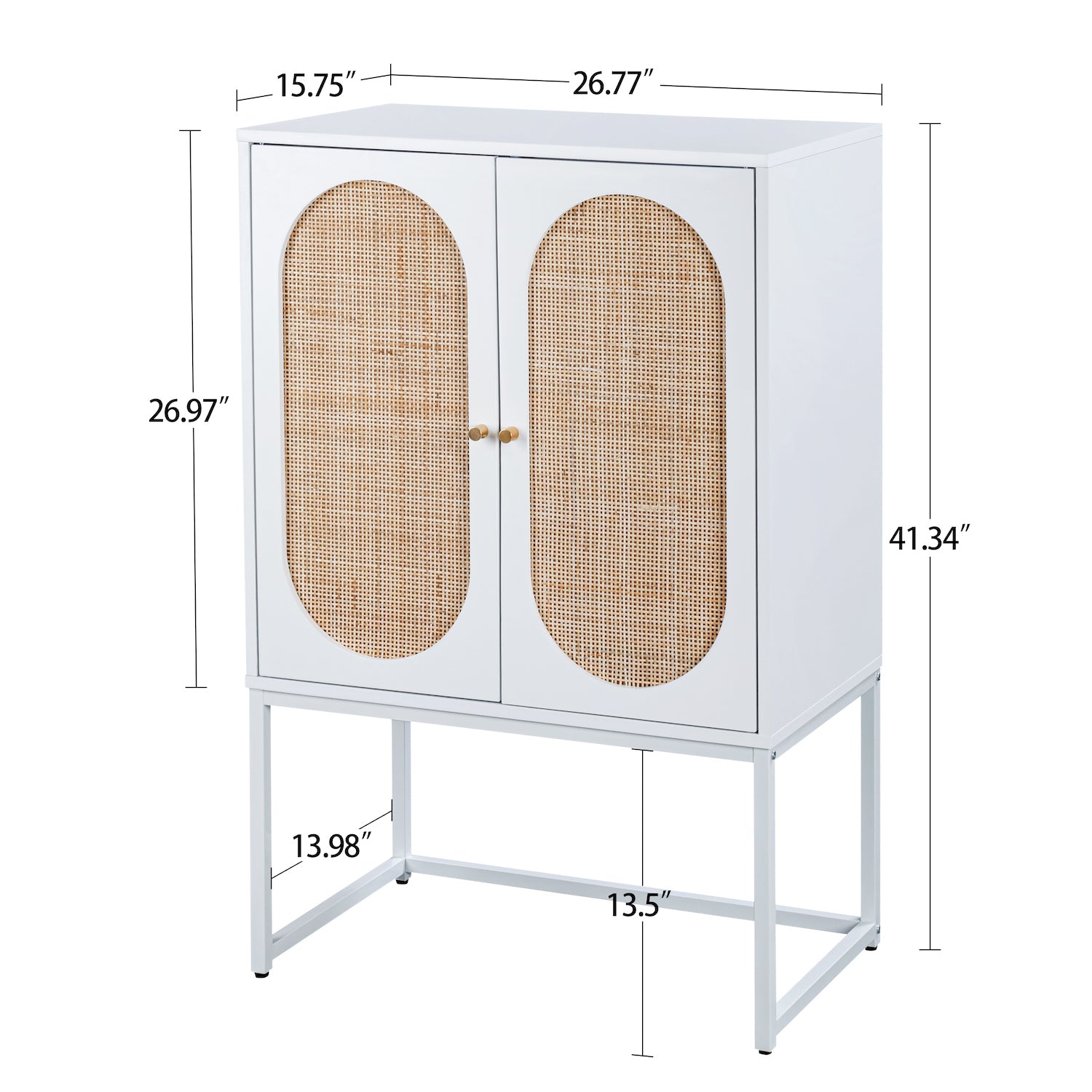 Milestone 2-Door High Cabinet with Natural Rattan - White