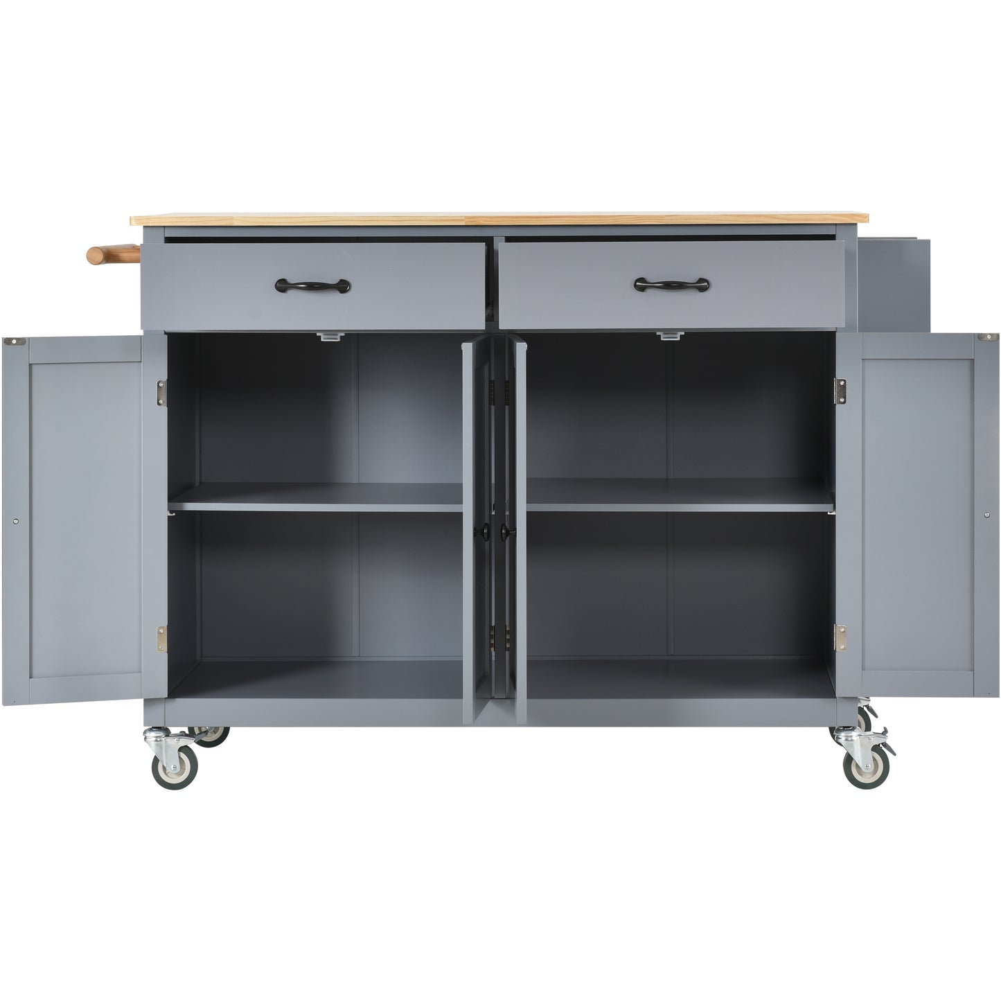 K&K Mobile Kitchen Island Cart with Solid Wood Top- Gray Blue