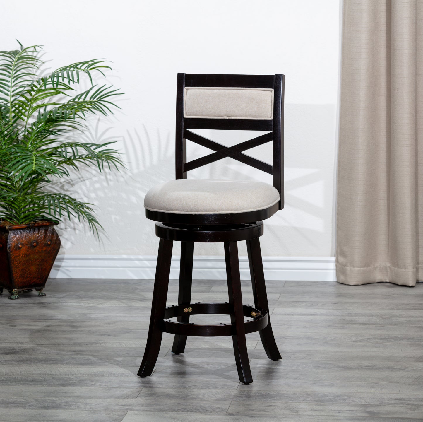 DTY Home 30" Swivel Bar Stool in Espresso with Beige Fabric Seat