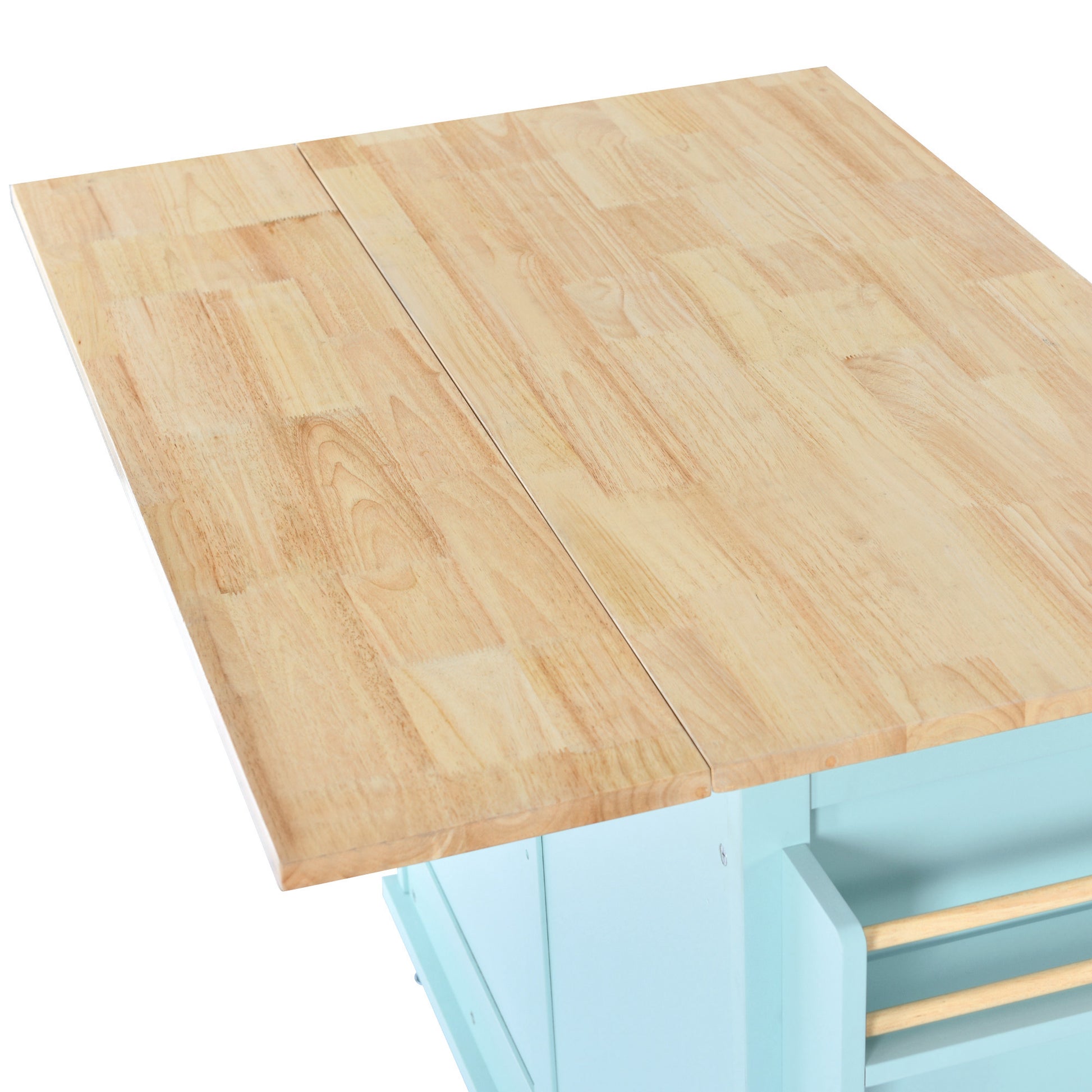 K&K Mobile Kitchen Island Cart with Solid Wood Top- Mint Green