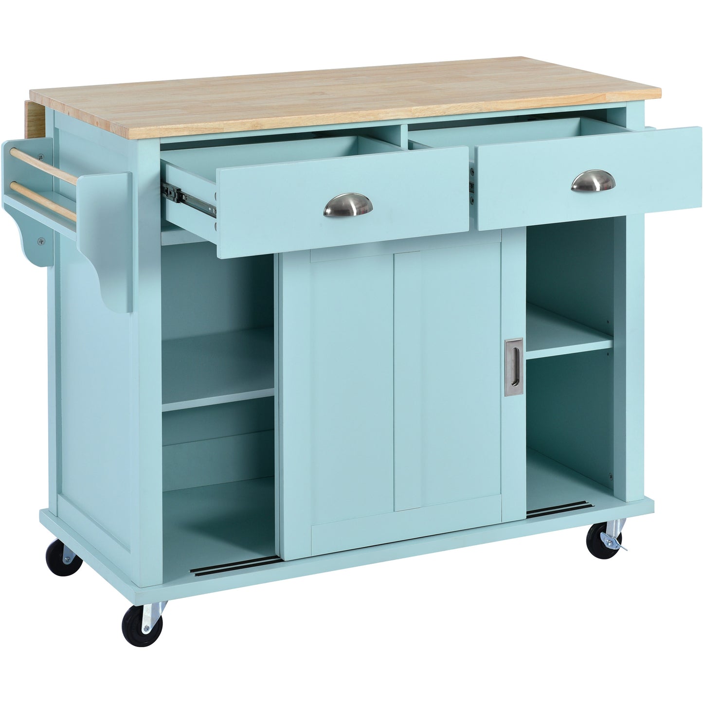 K&K Mobile Kitchen Island Cart with Solid Wood Top- Mint Green