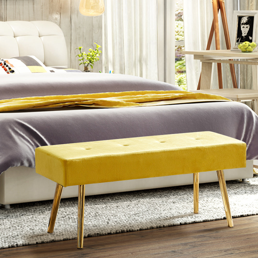 Long Velvet Bedroom Bench with Gold Legs