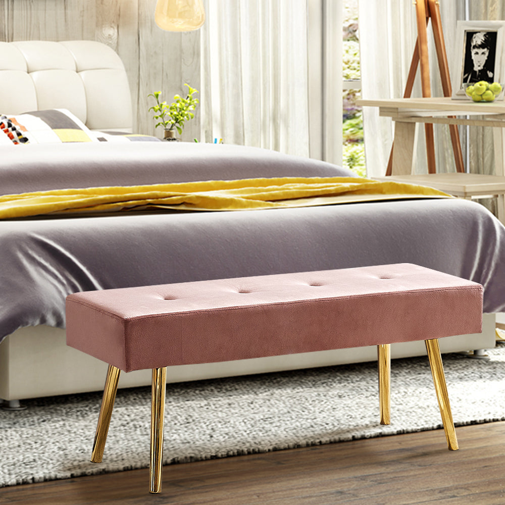 Long Velvet Bedroom Bench with Gold Legs
