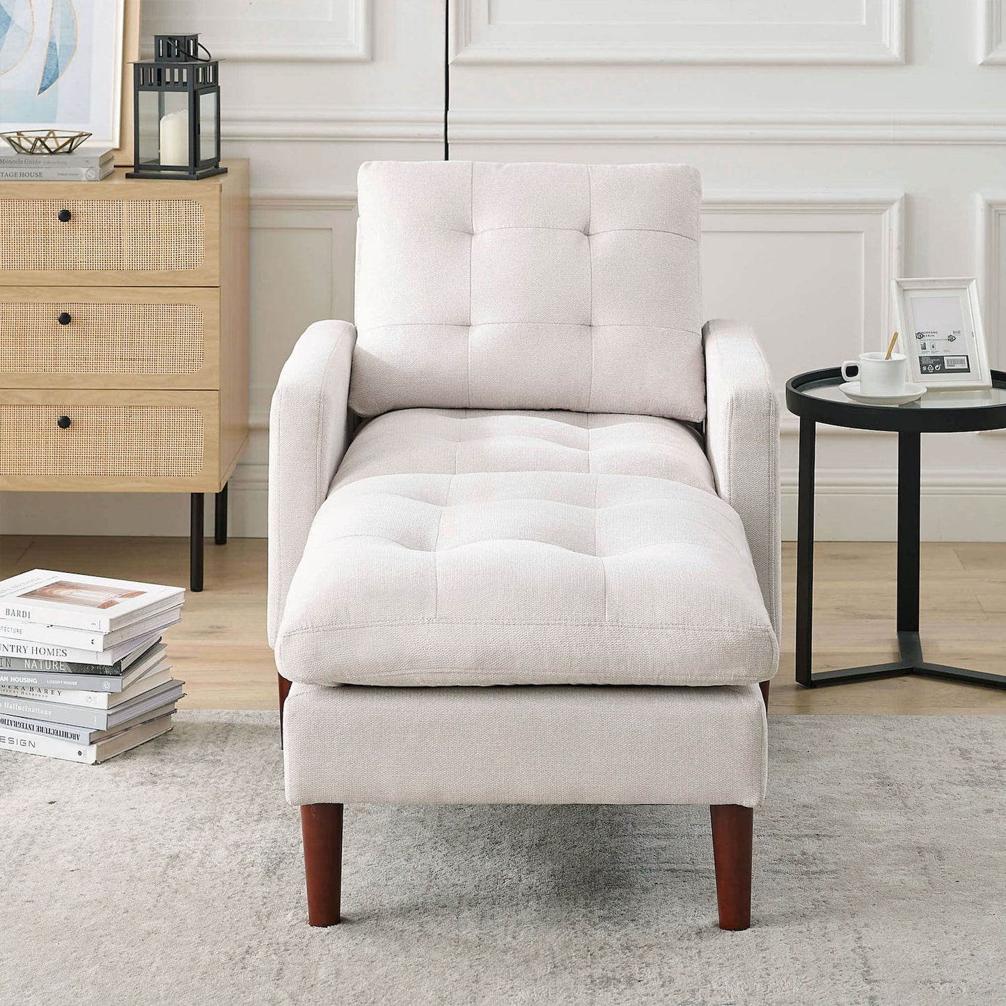 Welike Modern Upholstered Sofa Chair & Ottoman Set - Beige