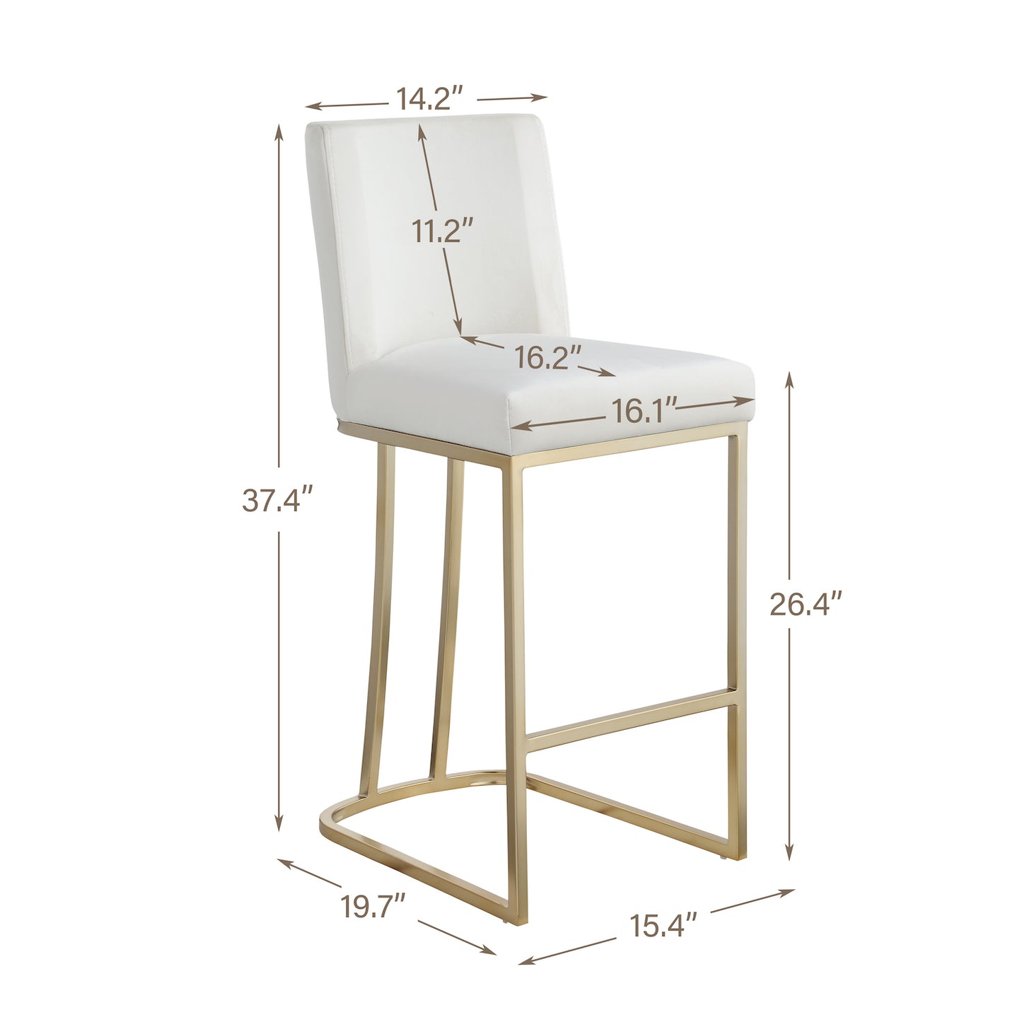 Woker Furniture Velvet Counter Height Chairs Set of 2 - White