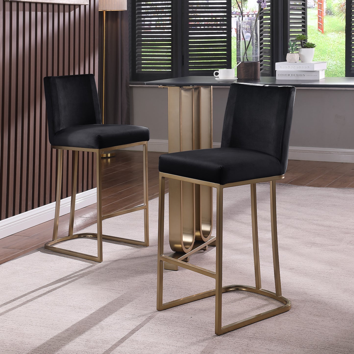 Woker Furniture Velvet Counter Height Chairs Set of 2 - Black