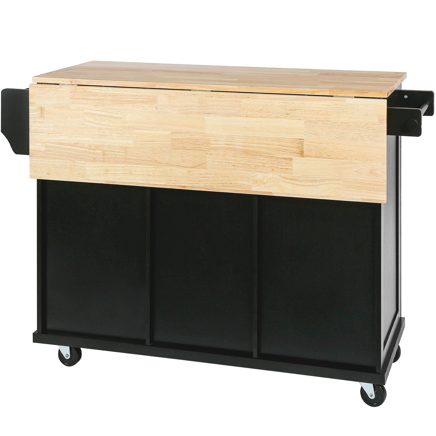 K&K Mobile Kitchen Island Cart with Drop Leaf- Black
