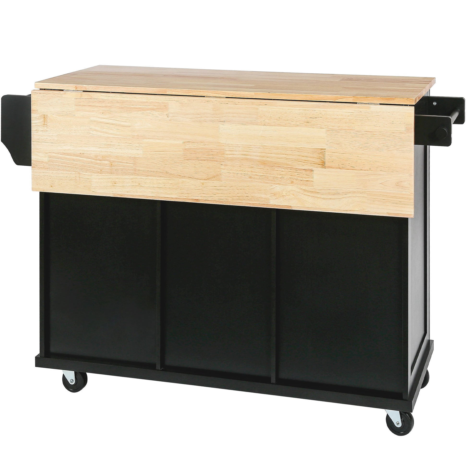 K&K Mobile Kitchen Island Cart with Drop Leaf- Black
