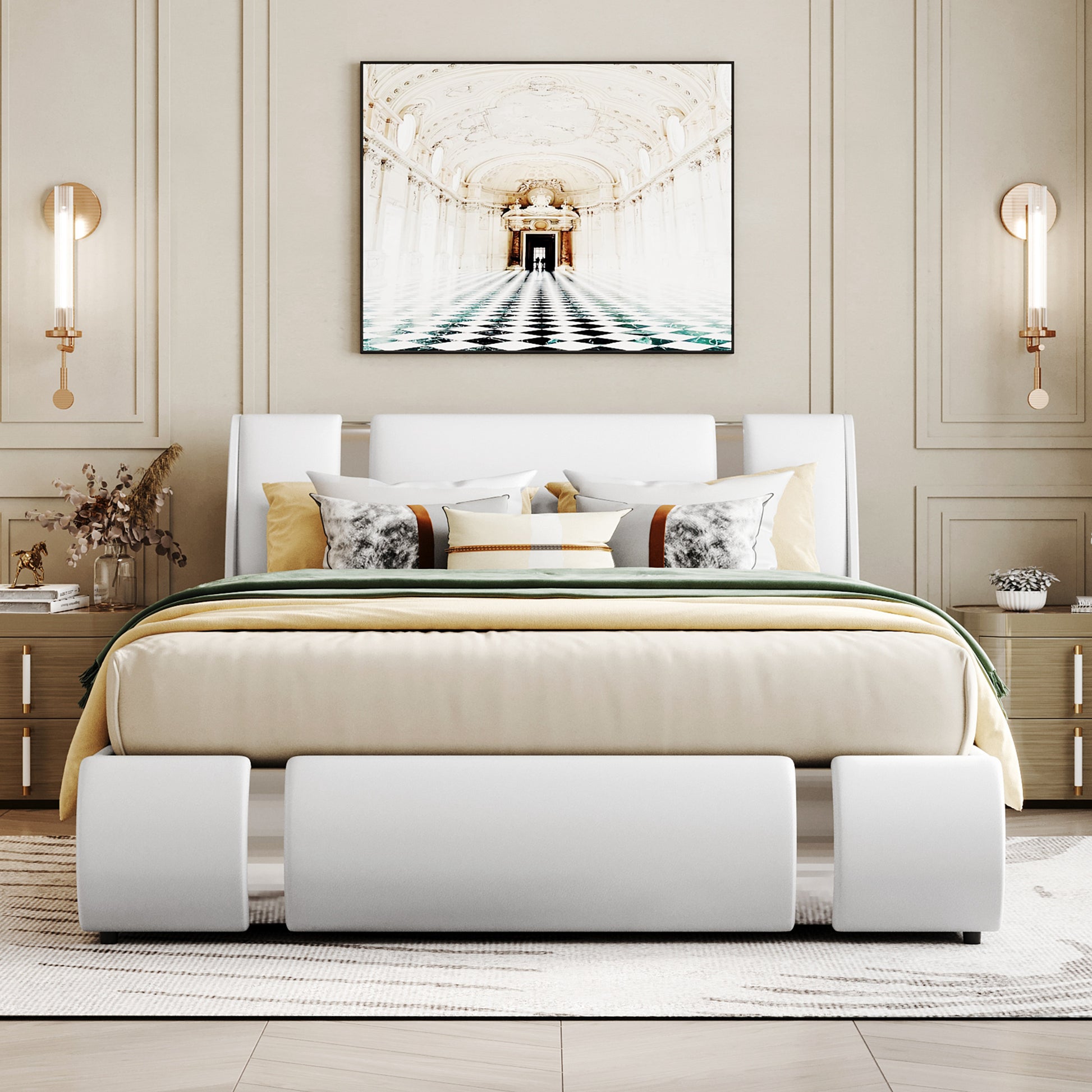 Modern Faux Leather Platform Bed with a Hydraulic Storage System