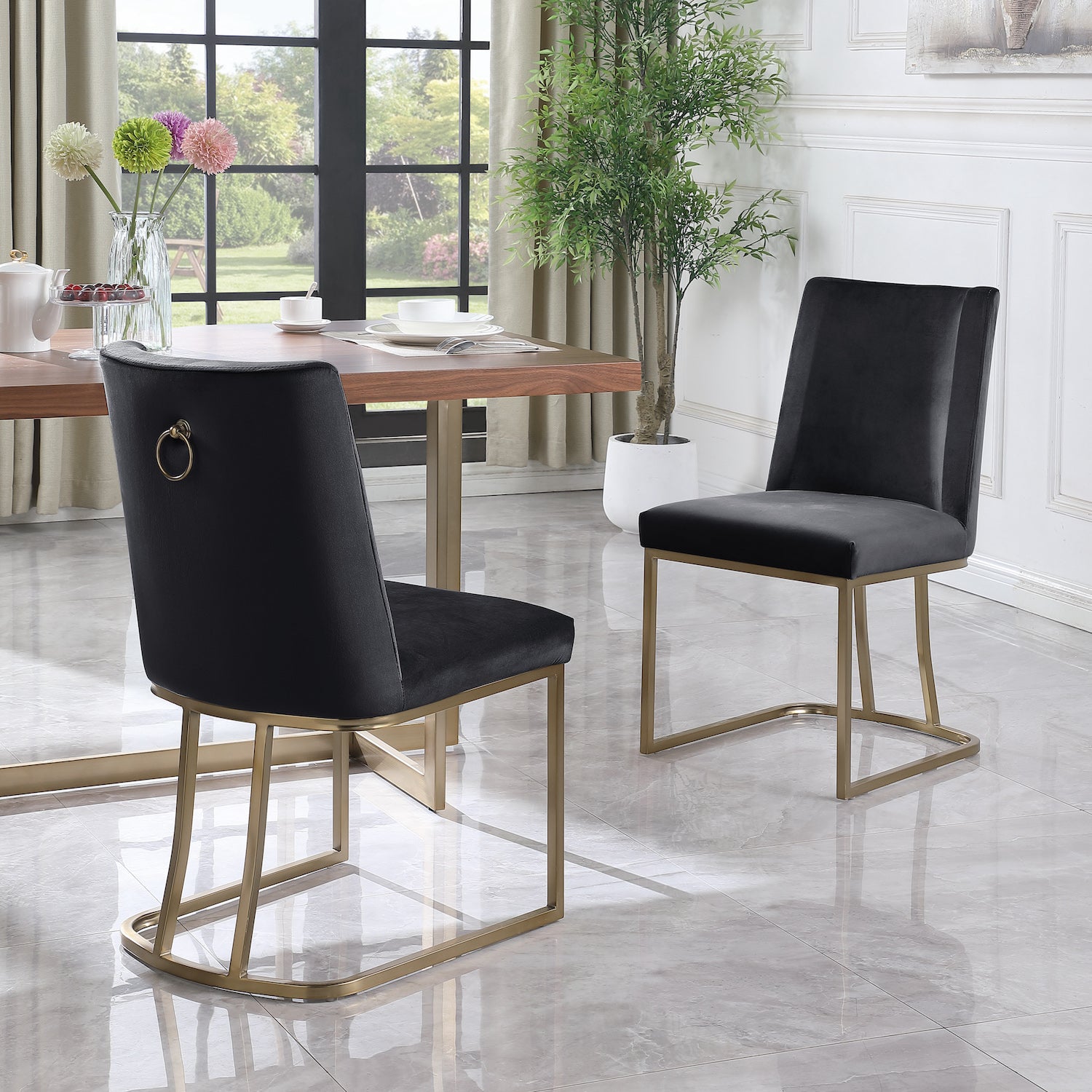 Woker Furniture Contemporary Velvet Dining Chairs Set of 2 - Black