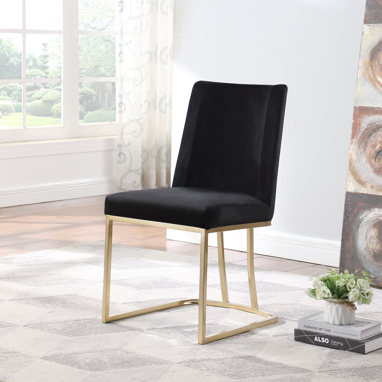 Woker Furniture Contemporary Velvet Dining Chairs Set of 2 - Black