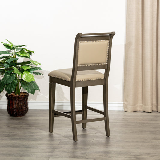 DTY Home 24" Counter Height Stool In Weathered Gray with Gray Leather Seat