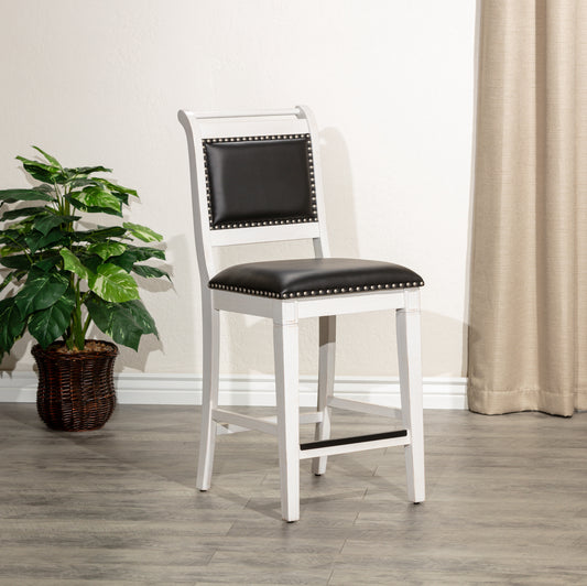 DTY Home 24" Counter Height Stool In Antique White with Black Leather Seat