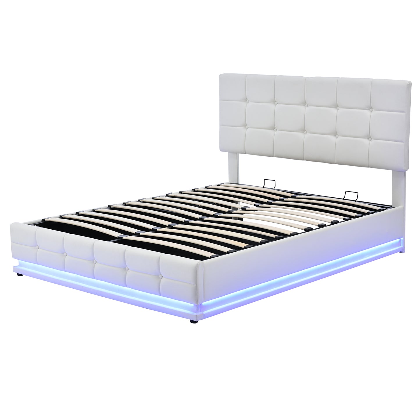 Mabin Modern Hydraulic Lift Platform Bed with LED Lights - White