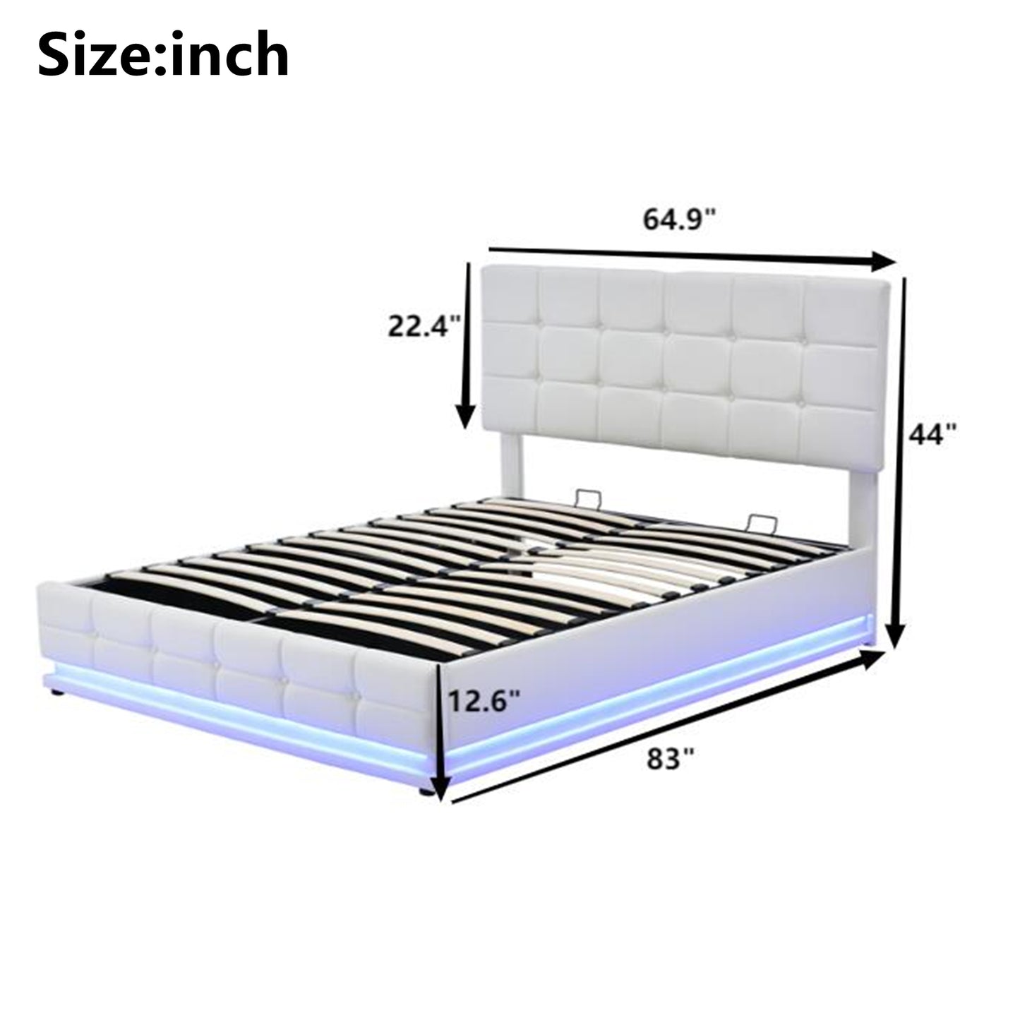 Mabin Modern Hydraulic Lift Platform Bed with LED Lights - White