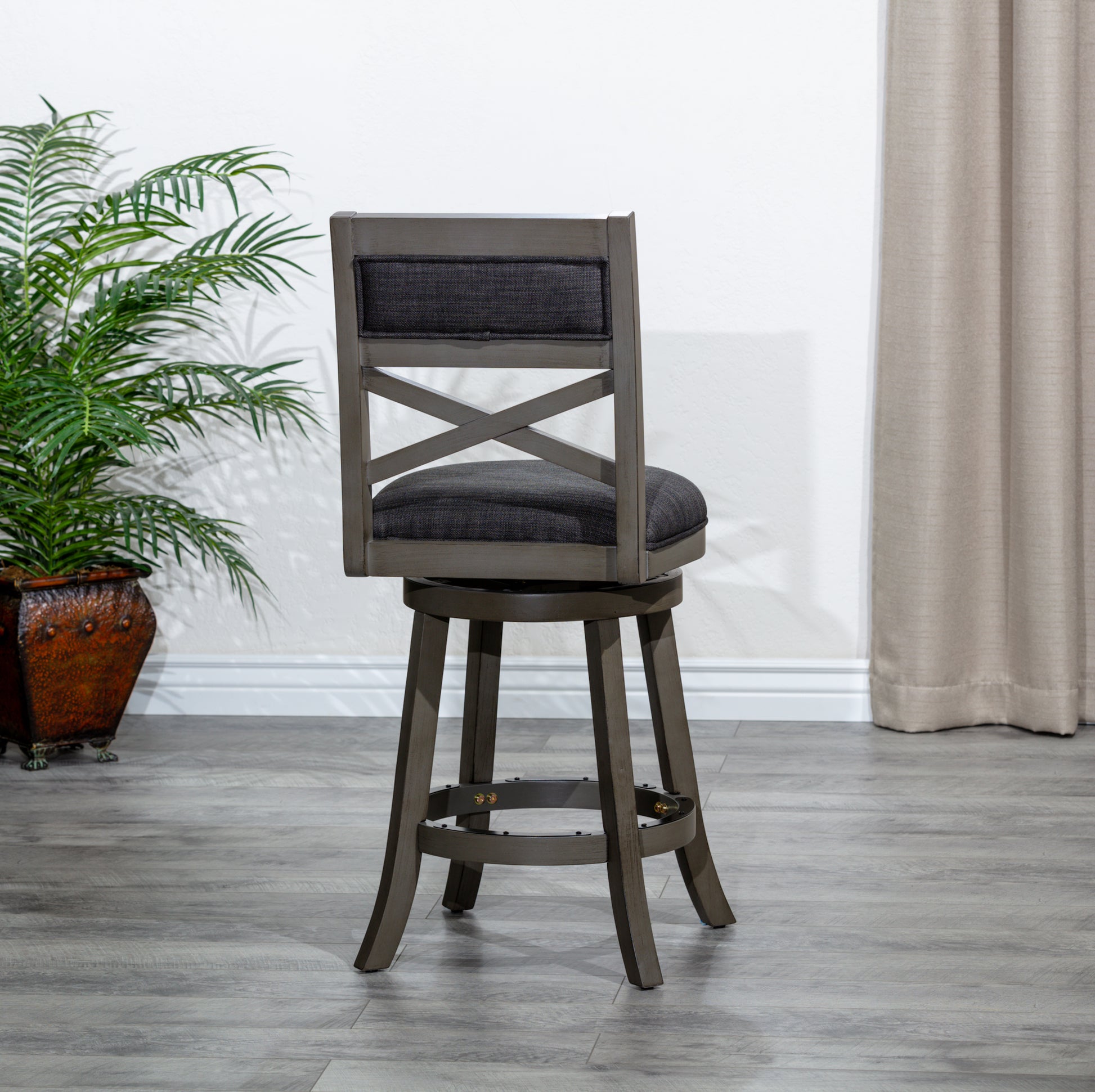 DTY Home 30" Swivel Bar Stool in Weathered Gray with Charcoal Fabric Seat