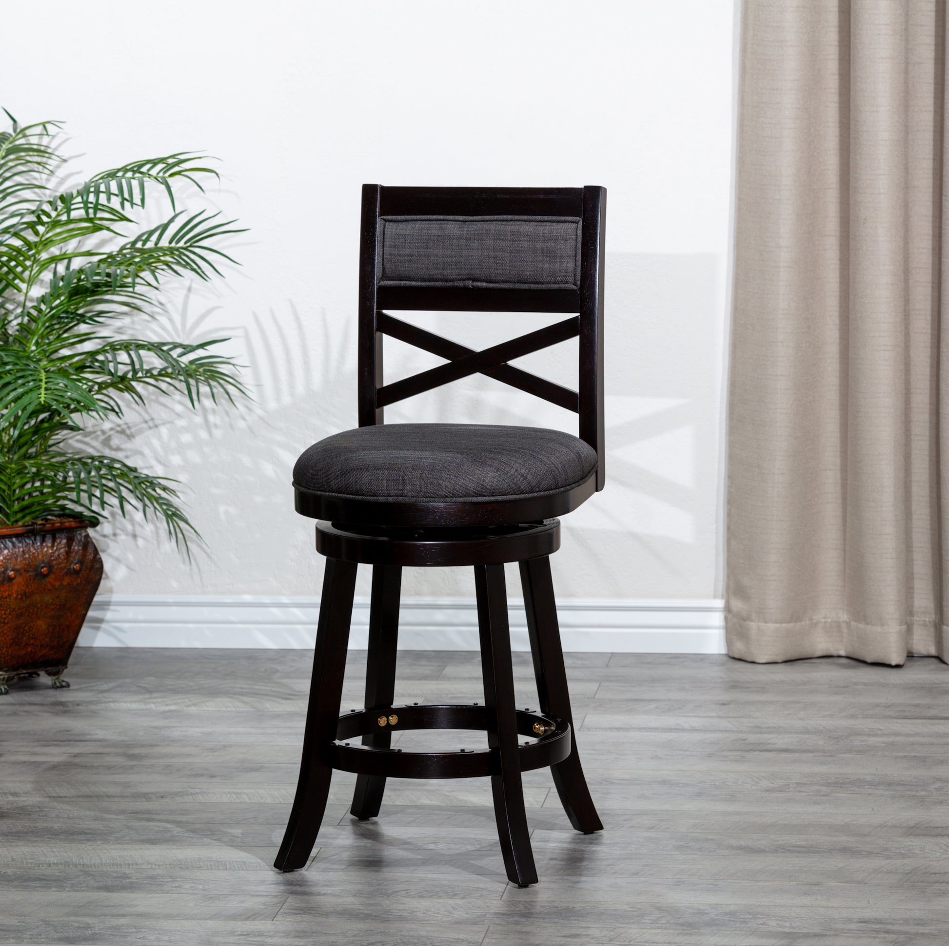 DTY Home 30" Swivel Bar Stool in Espresso with Charcoal Fabric Seat