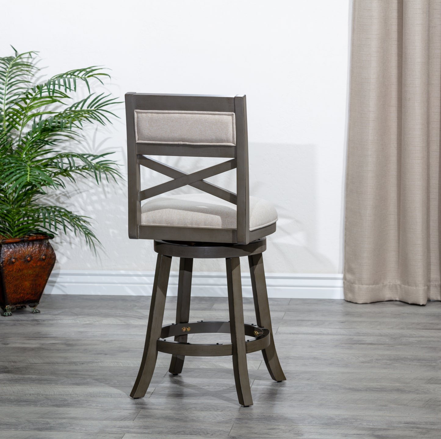 DTY Home 30" Swivel Bar Stool in Weathered Gray with Beige Fabric Seat