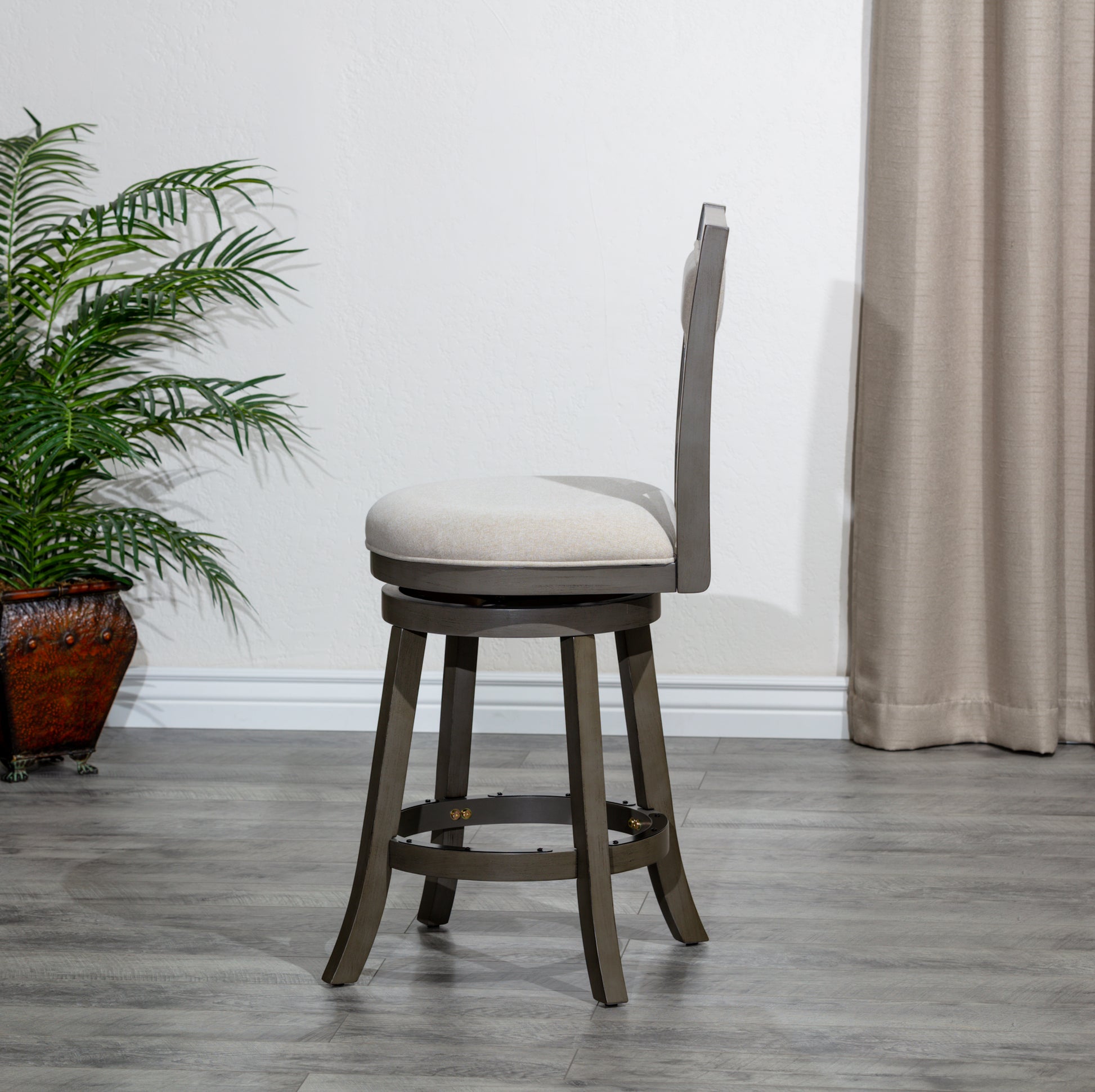 DTY Home 30" Swivel Bar Stool in Weathered Gray with Beige Fabric Seat