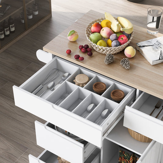 K&K Kitchen Island Cart with 8 Drawers - White