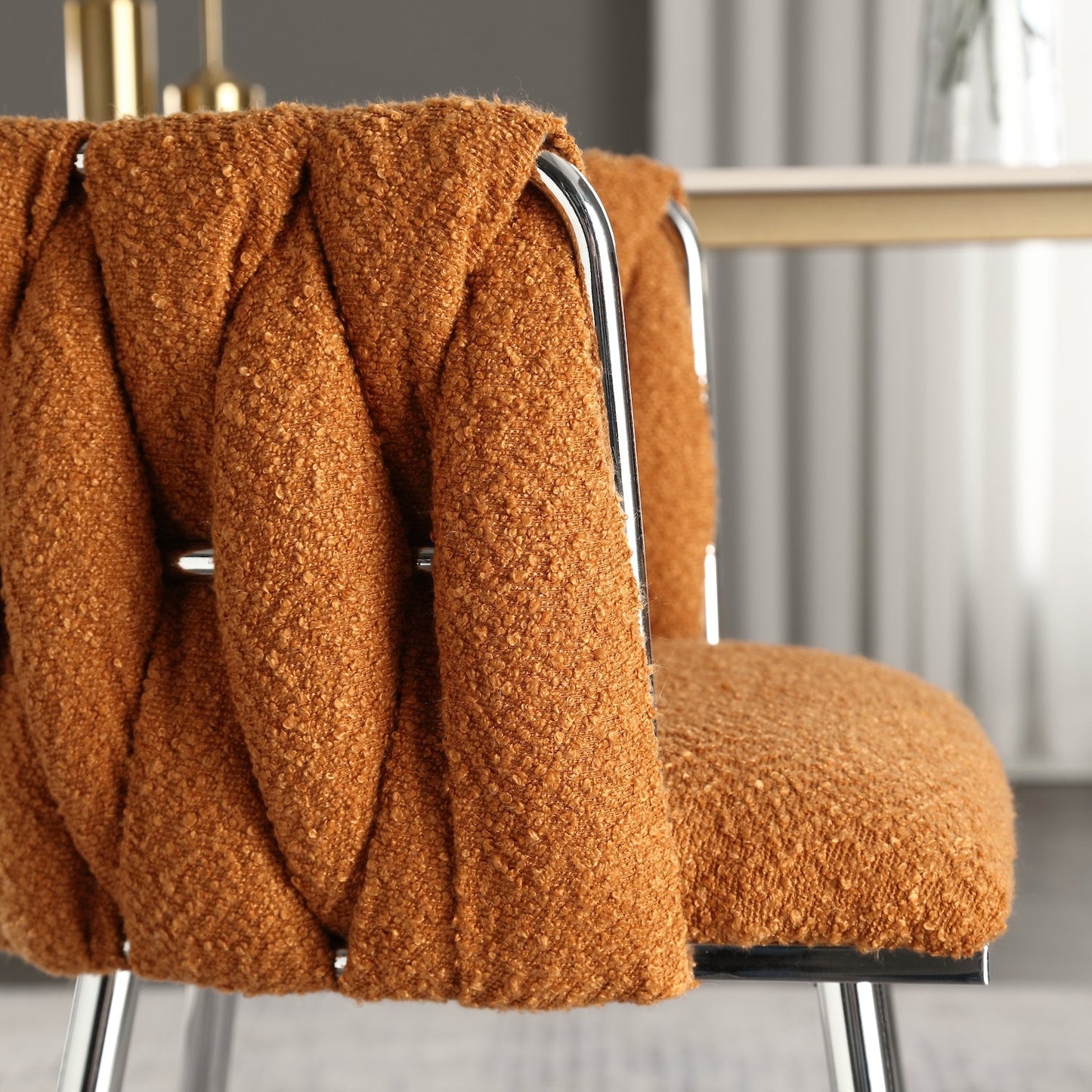 Coolmore Contemporary Woven Boucle Dining Chairs Set of 2 Orange