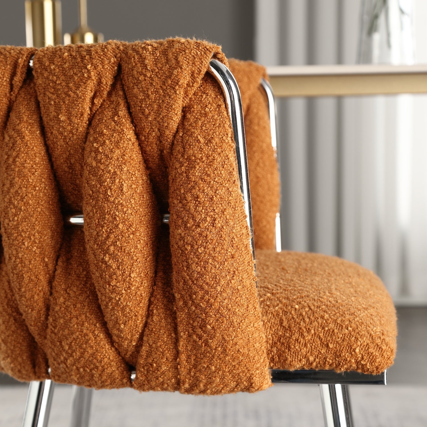 Coolmore Contemporary Woven Boucle Dining Chairs Set of 2 Orange
