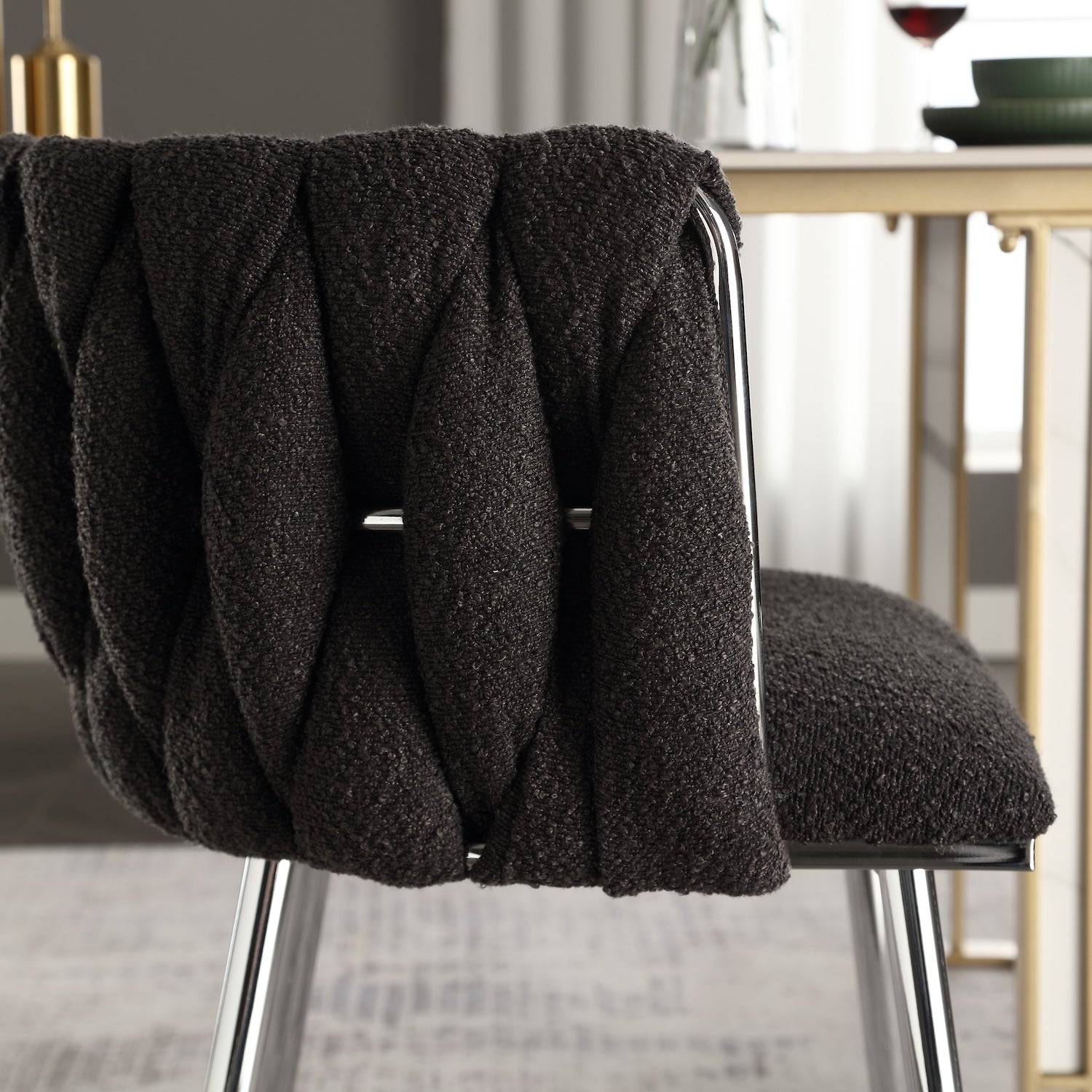 Coolmore Contemporary Woven Boucle Dining Chairs Set of 2 Black