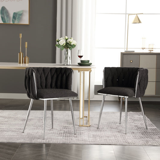 Coolmore Contemporary Woven Boucle Dining Chairs Set of 2 Black