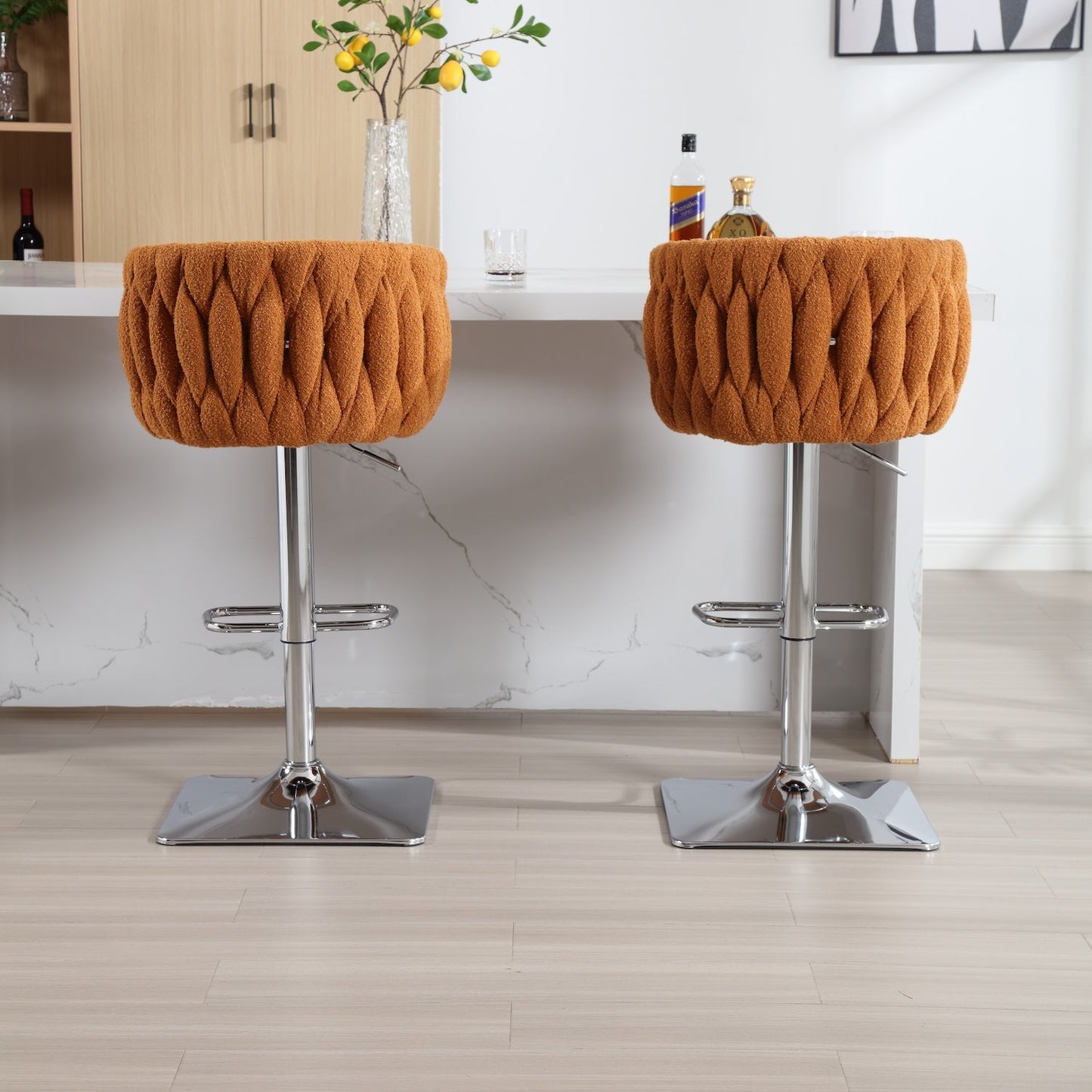 Coolmore Vintage Bar Stools in Orange Boucle Set of 2