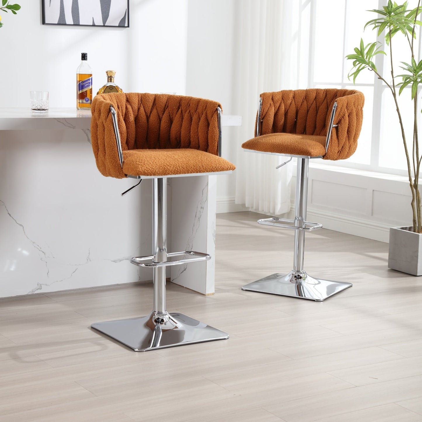 Coolmore Vintage Bar Stools in Orange Boucle Set of 2