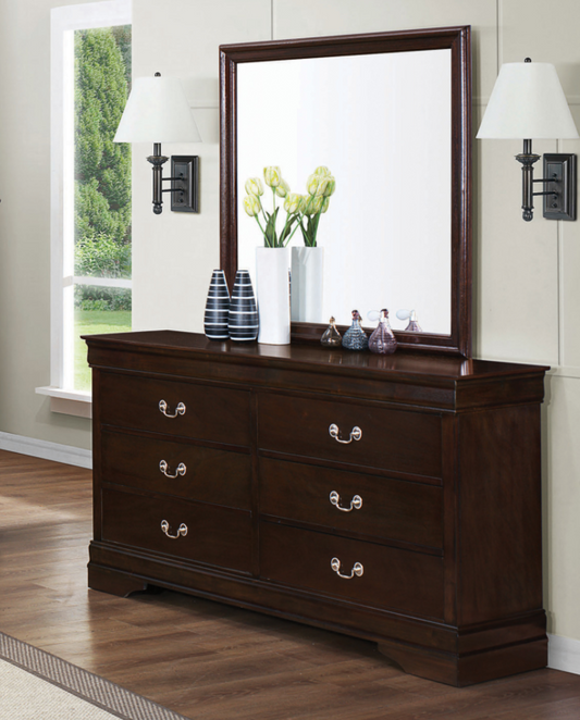 Wyoming Cappuccino Finish 6 Drawer Dresser w- Silver Bail Handles